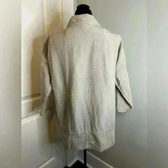 Eileen Fisher Vintage 100% Linen Womens M Beige Button Front Pockets Tunic Top - Picture 5 of 10